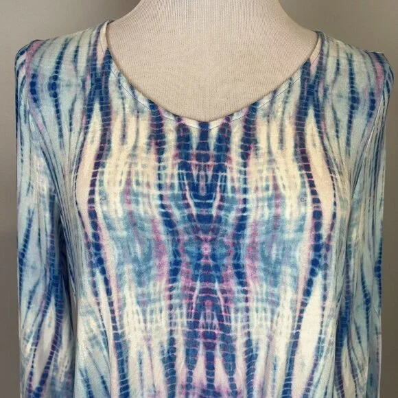 Chico's Tie Dye T Shirt Blouse Tie Front WaterColor Blue Purple NWT Large - Picture 2 of 12